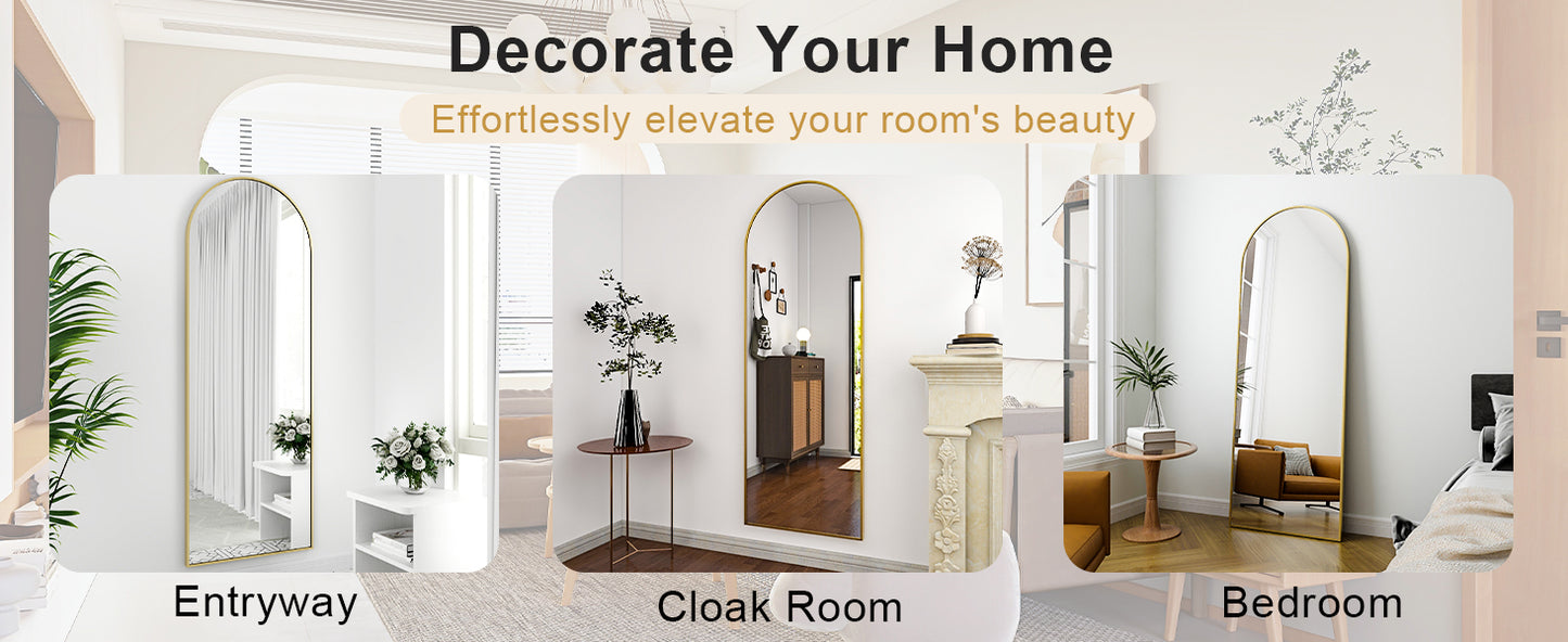 π Arched Full Length Mirror 64"x21" β Aluminum Frame, HD Body Mirror for Bedroom & Living Room