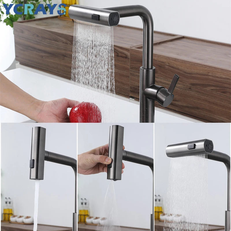 Modern Black Pull Down Kitchen Faucet with Sprayer – Brushed Nickel Finish, Single Handle Sink Mixer Tap