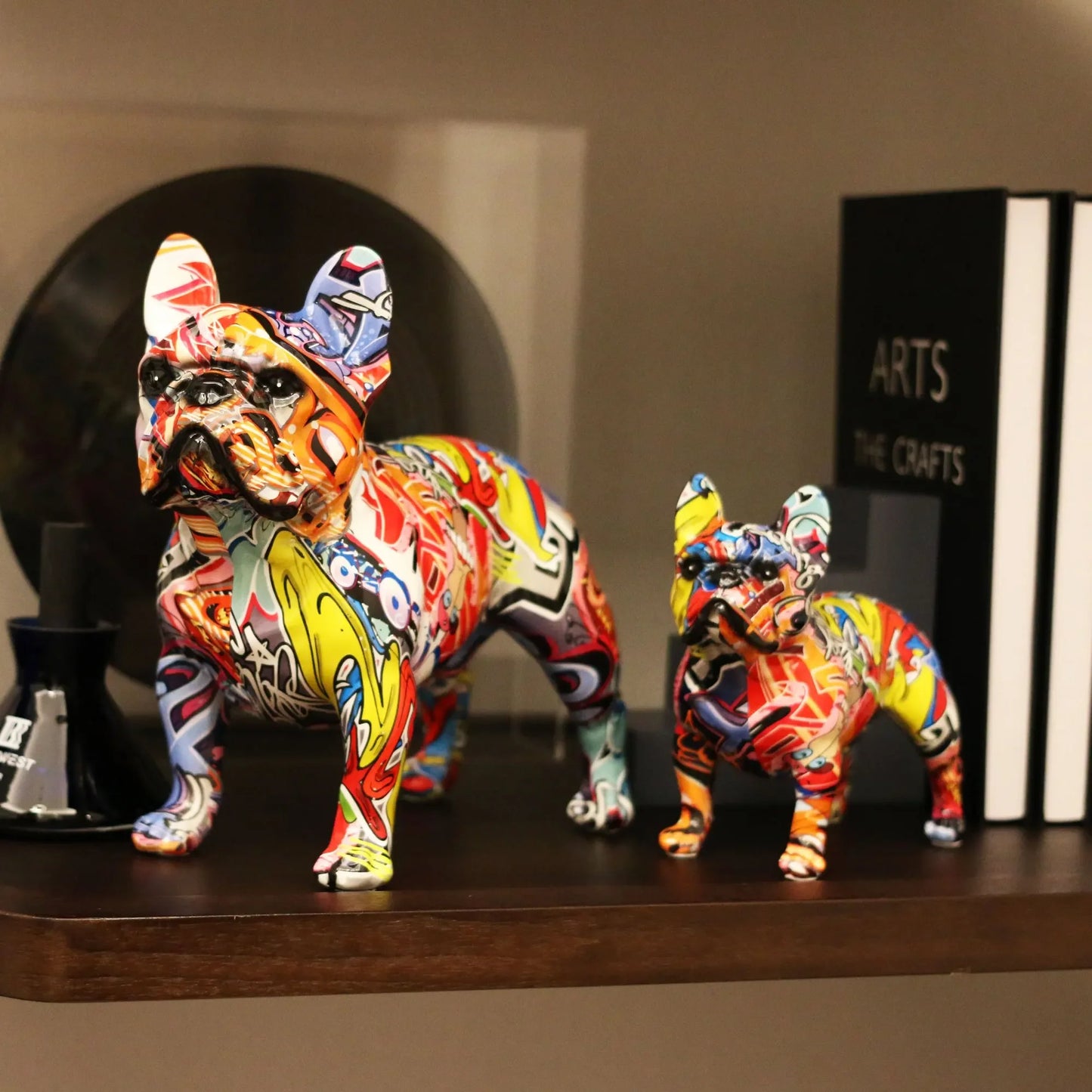 Colorful Graffiti French Bulldog Statue – Modern Resin Dog Figurine for Home or Office Decor