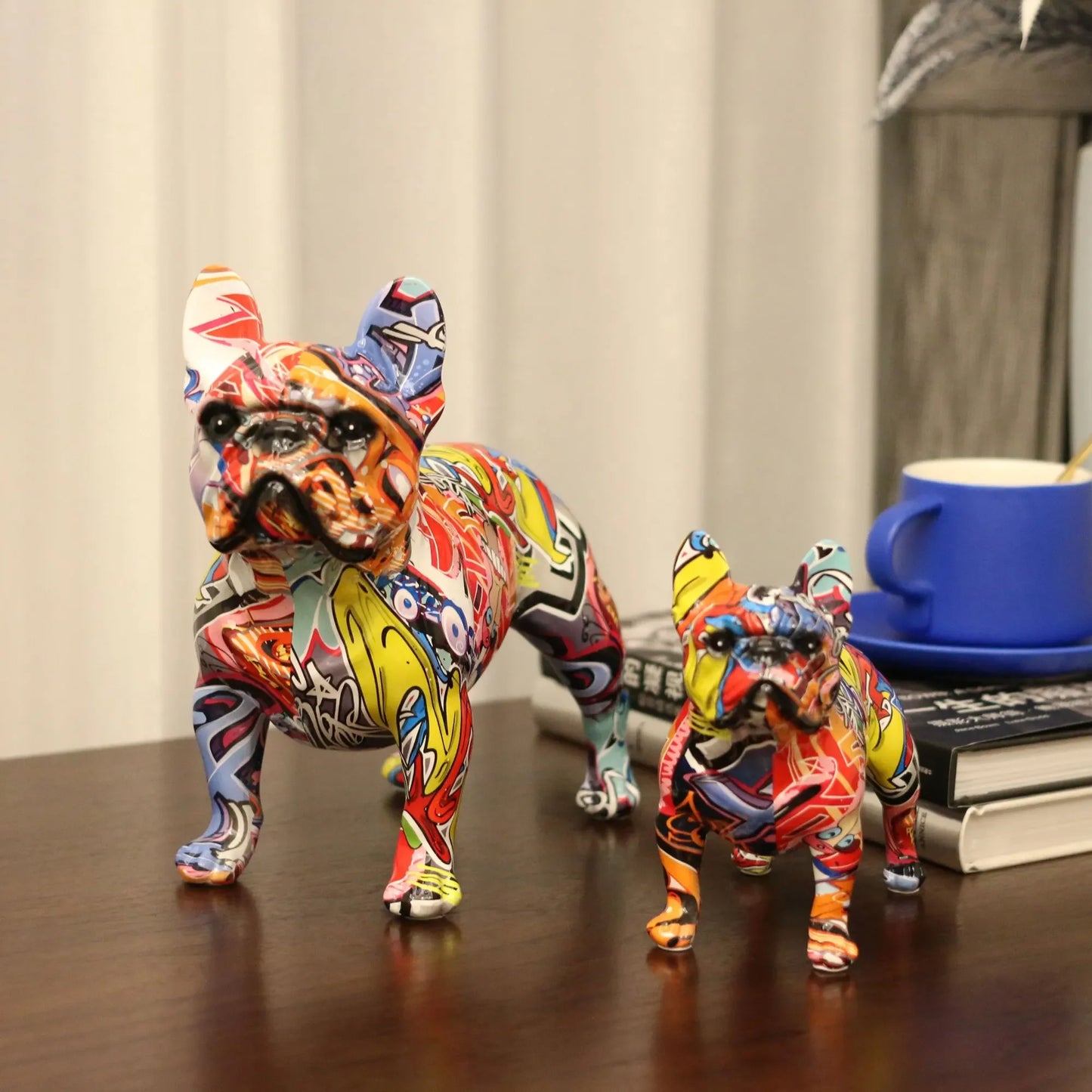 Colorful Graffiti French Bulldog Statue – Modern Resin Dog Figurine for Home or Office Decor