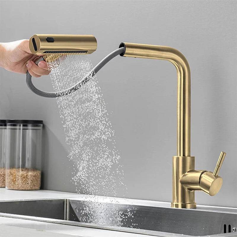 Modern Black Pull Down Kitchen Faucet with Sprayer – Brushed Nickel Finish, Single Handle Sink Mixer Tap