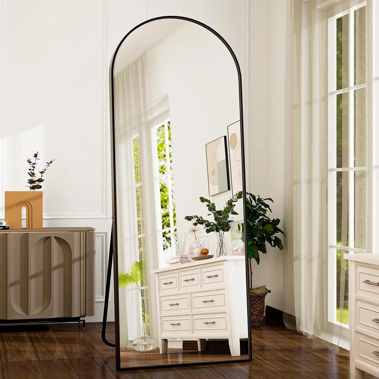 π Arched Full Length Mirror 64"x21" β Aluminum Frame, HD Body Mirror for Bedroom & Living Room