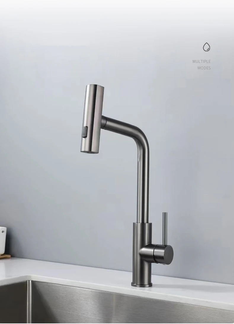 Modern Black Pull Down Kitchen Faucet with Sprayer – Brushed Nickel Finish, Single Handle Sink Mixer Tap