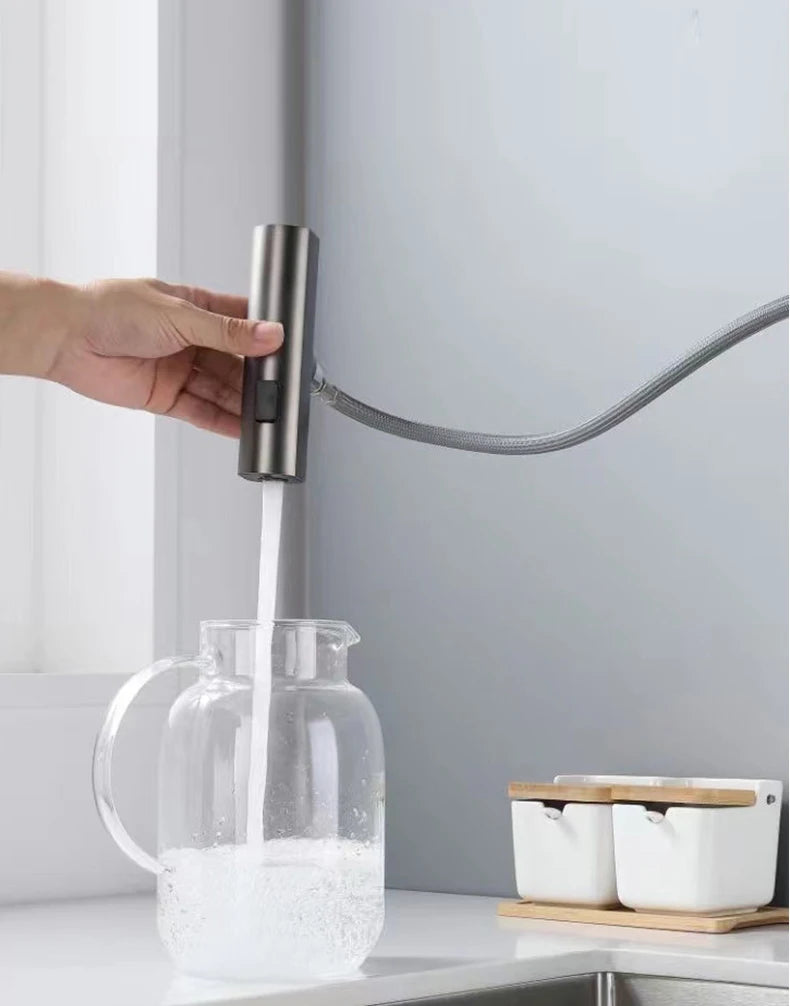 Modern Black Pull Down Kitchen Faucet with Sprayer – Brushed Nickel Finish, Single Handle Sink Mixer Tap