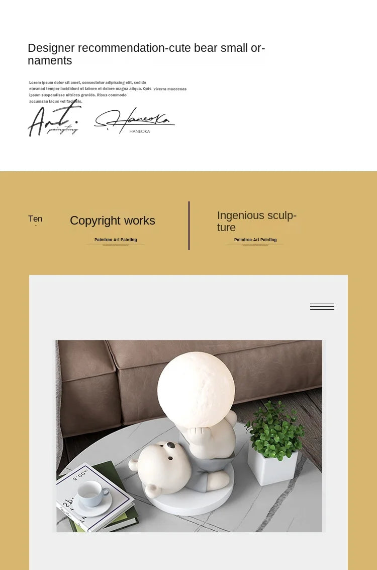 Nordic Bear Statue for Home Decor – Cute Resin Animal Figurine for Living Room, Desk or Entryway