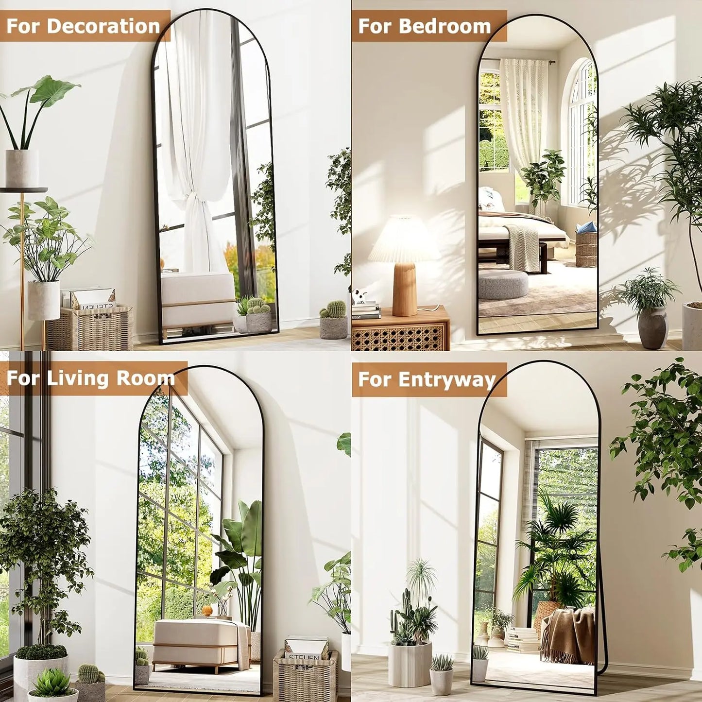 π Arched Full Length Mirror 64"x21" β Aluminum Frame, HD Body Mirror for Bedroom & Living Room