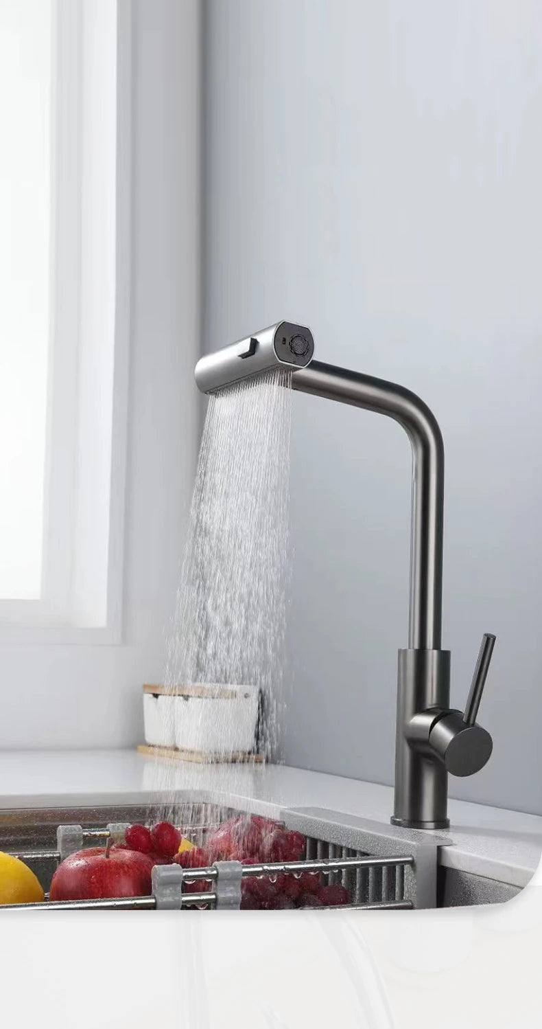 Modern Black Pull Down Kitchen Faucet with Sprayer – Brushed Nickel Finish, Single Handle Sink Mixer Tap