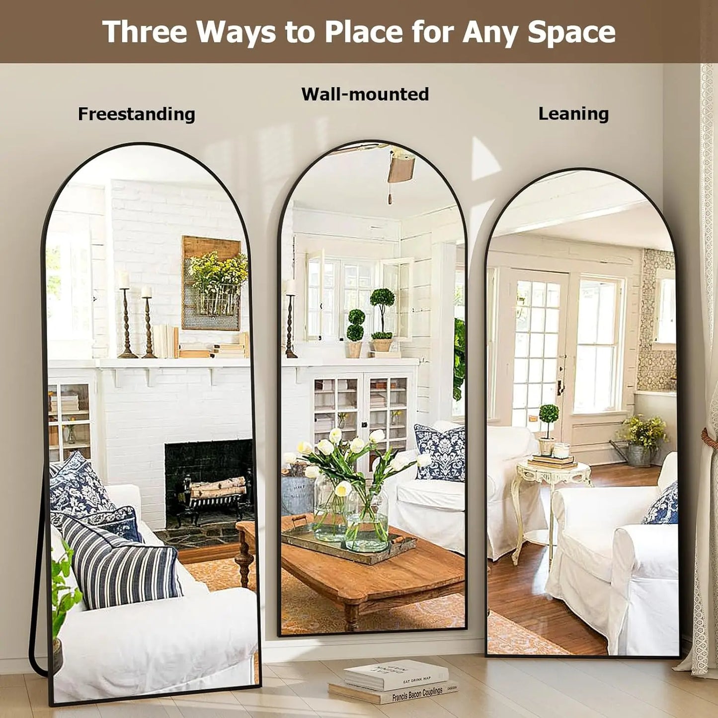 π Arched Full Length Mirror 64"x21" β Aluminum Frame, HD Body Mirror for Bedroom & Living Room