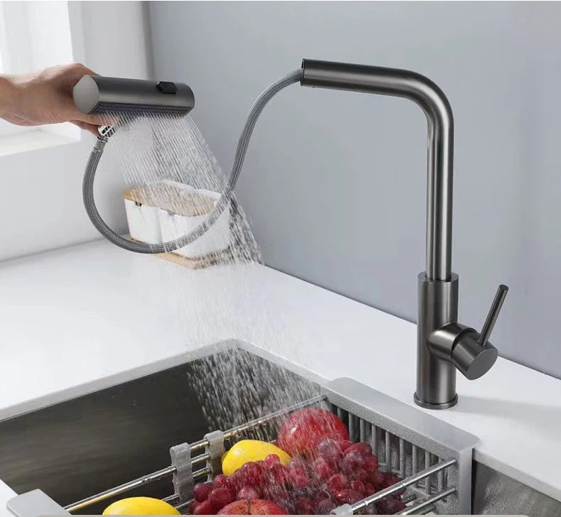 Modern Black Pull Down Kitchen Faucet with Sprayer – Brushed Nickel Finish, Single Handle Sink Mixer Tap