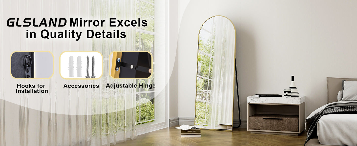 π Arched Full Length Mirror 64"x21" β Aluminum Frame, HD Body Mirror for Bedroom & Living Room