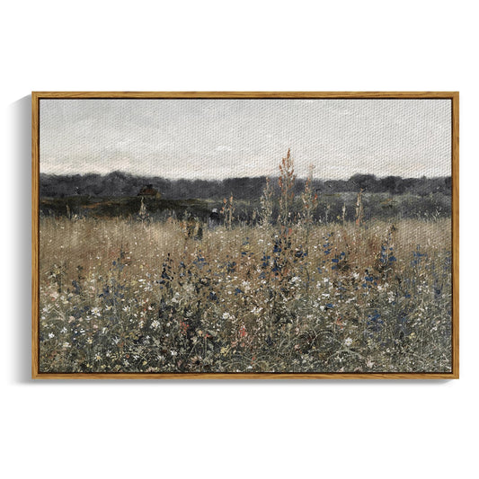 InSimSea Framed Canvas Wall Art, Landscape Art, Meadow with Flowers, Modern Farmhouse Decor, Cottagecore Bedroom Bathroom Office Decor, 24"x36"