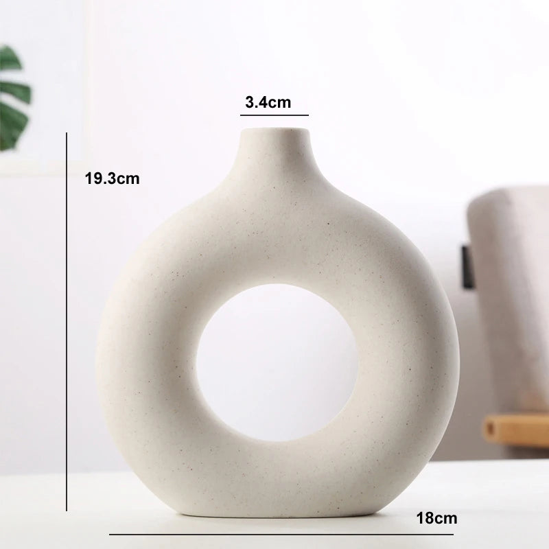 Nordic Hollow Ceramic Donut Vase – Modern Home & Office Decor