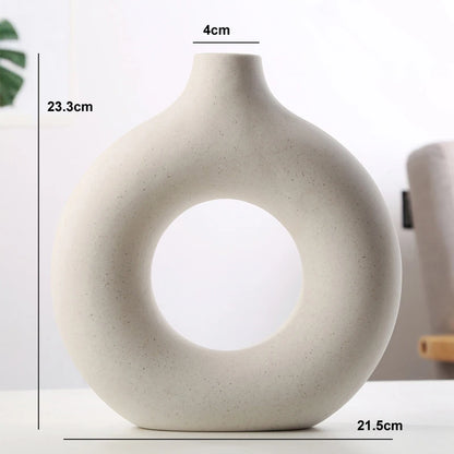 Nordic Hollow Ceramic Donut Vase – Modern Home & Office Decor