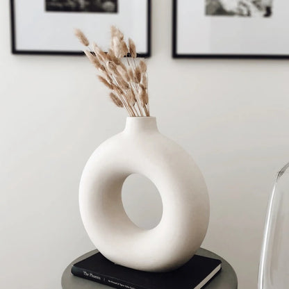Nordic Hollow Ceramic Donut Vase – Modern Home & Office Decor