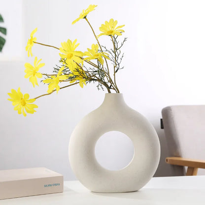 Nordic Hollow Ceramic Donut Vase – Modern Home & Office Decor