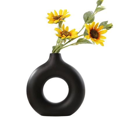 Nordic Hollow Ceramic Donut Vase – Modern Home & Office Decor