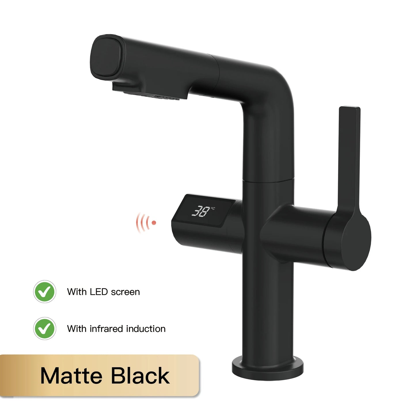 Gun Gray Brass Kitchen Faucet with Digital Display, Sensor, Pull-Out Spray, Hot & Cold Mixer