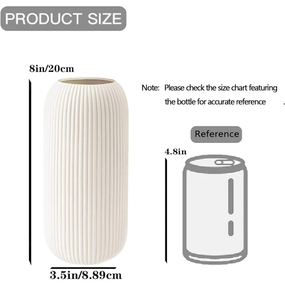 Modern White Ceramic Vase – Ribbed Texture Small Vase for Home & Table Decor