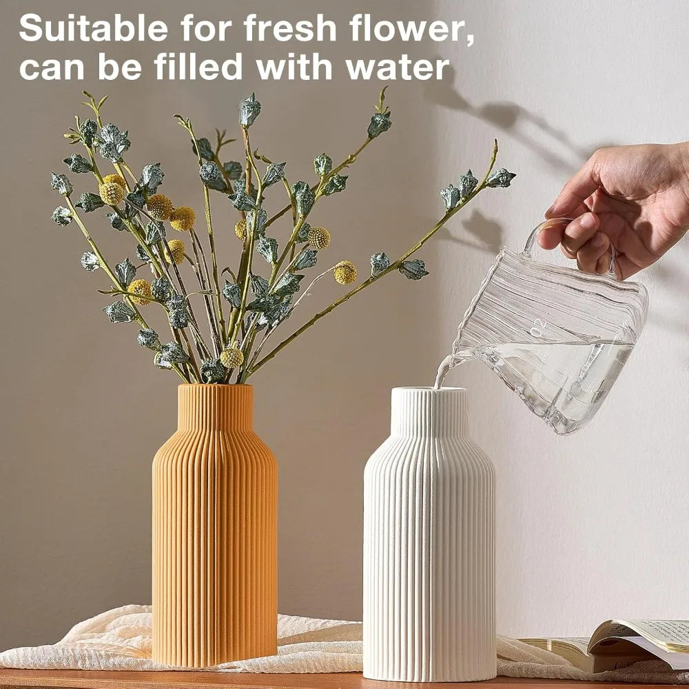 White Ceramic Vase for Home Decor – Kitchen, Bedroom, Living Room & Table Centerpiece