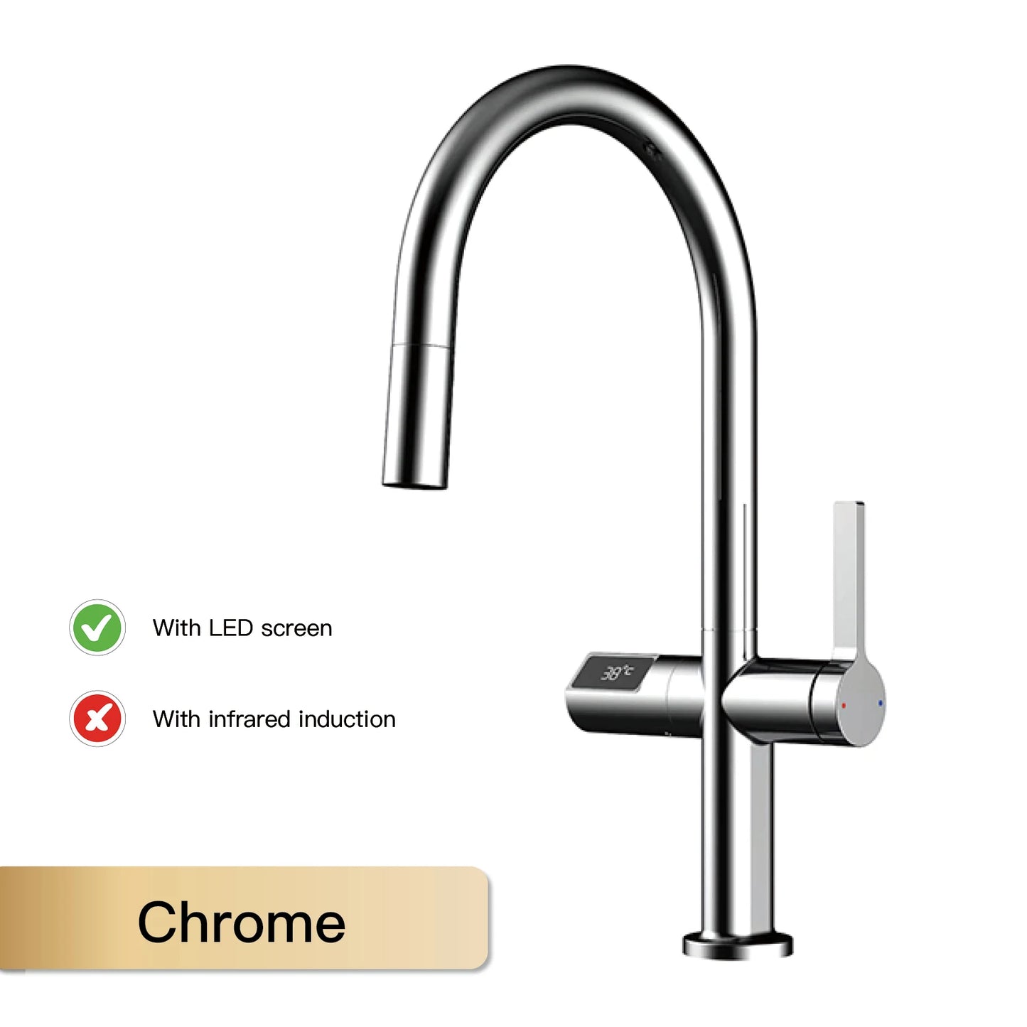 Gun Gray Brass Kitchen Faucet with Digital Display, Sensor, Pull-Out Spray, Hot & Cold Mixer