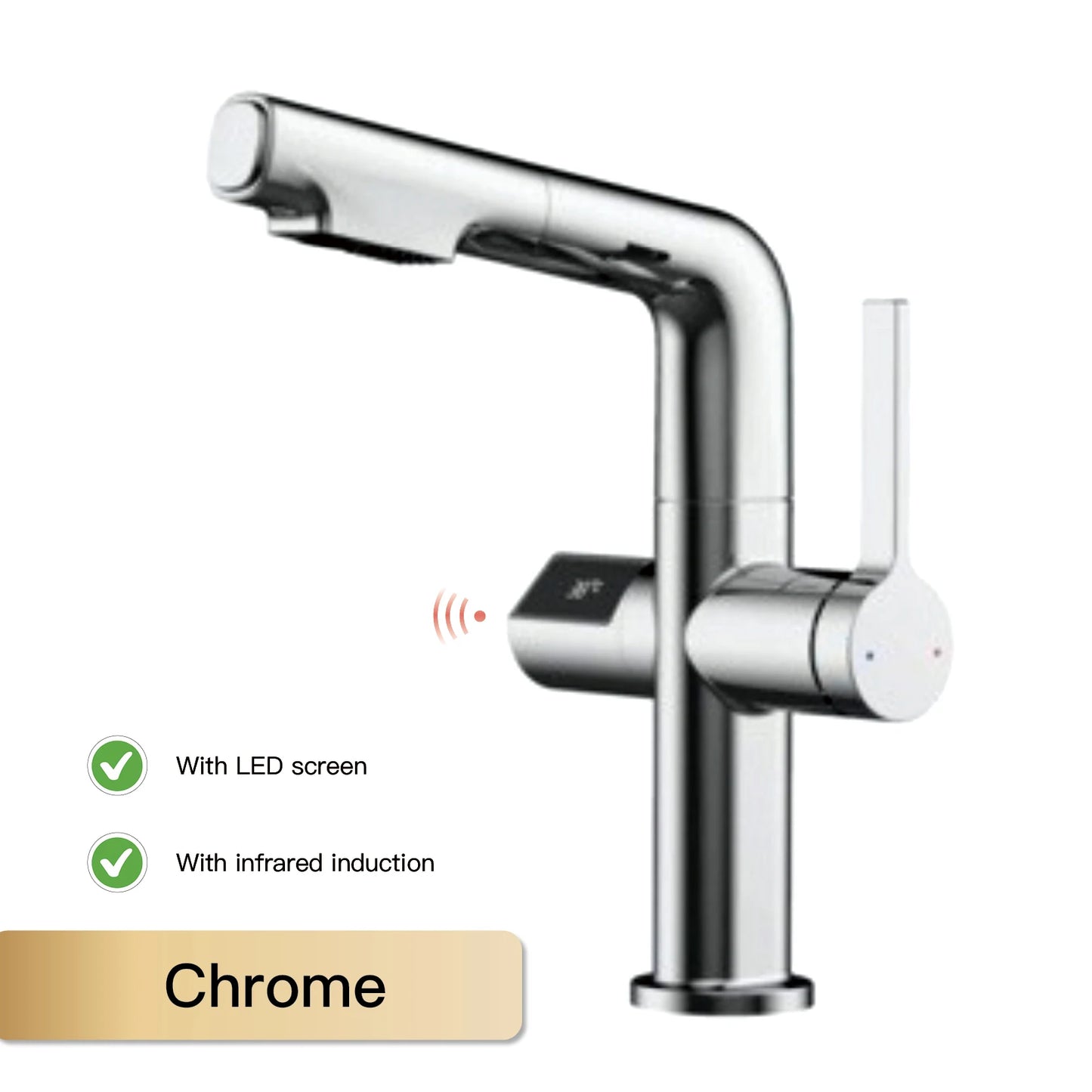 Gun Gray Brass Kitchen Faucet with Digital Display, Sensor, Pull-Out Spray, Hot & Cold Mixer