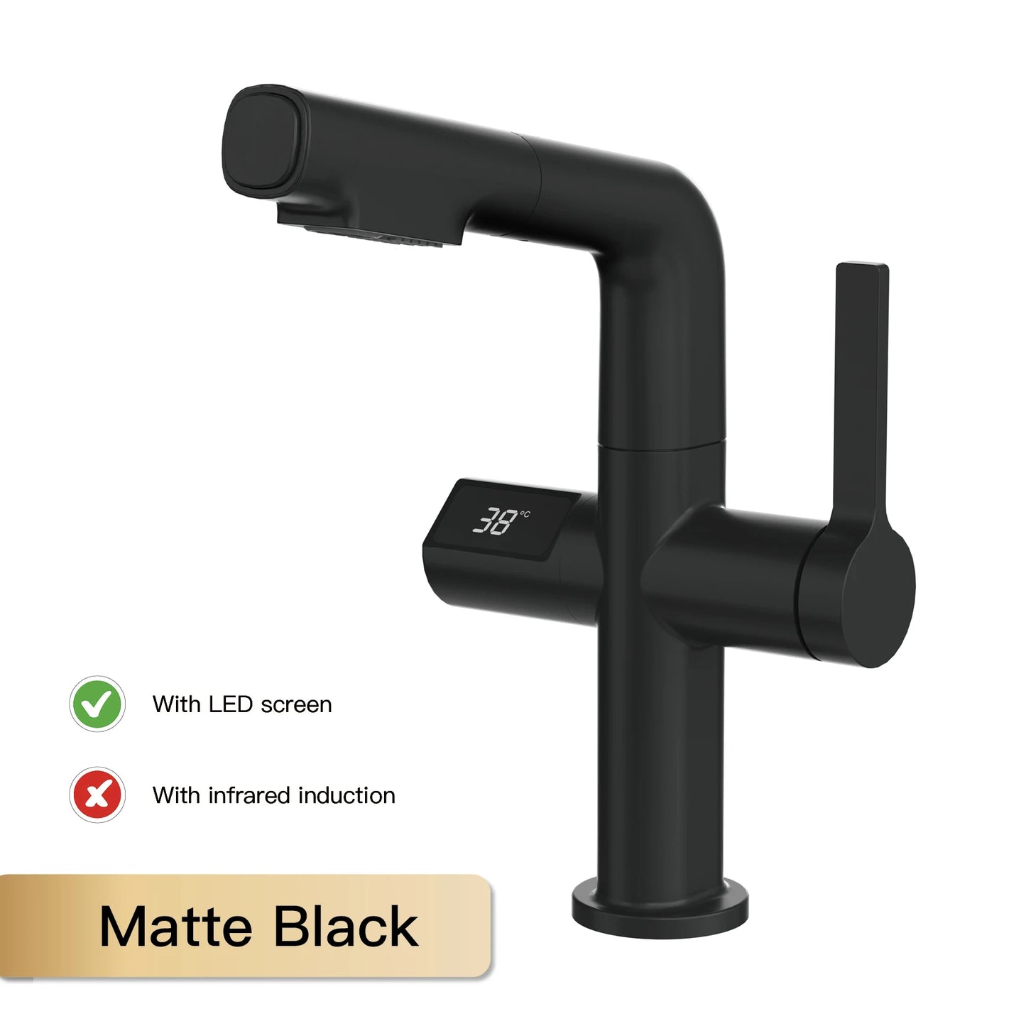 Gun Gray Brass Kitchen Faucet with Digital Display, Sensor, Pull-Out Spray, Hot & Cold Mixer