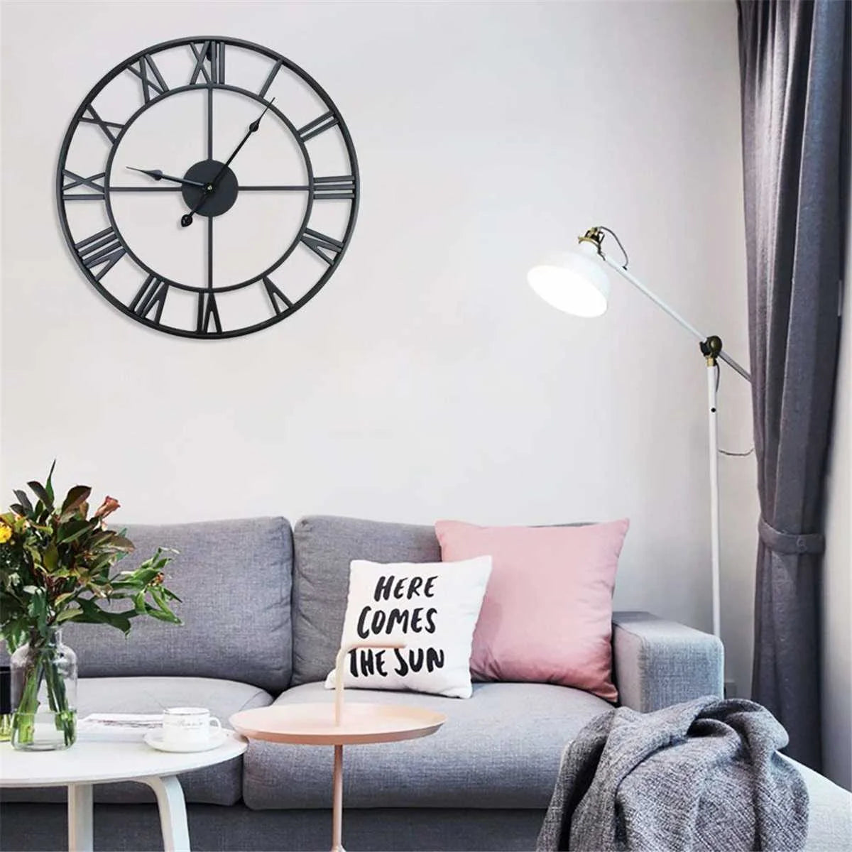 Vintage Roman Numerals Large Wall Clock – Silent 3D Metal Decor for Living Room, Modern Nordic Hanging Clock