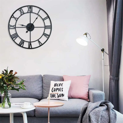 Vintage Roman Numerals Large Wall Clock – Silent 3D Metal Decor for Living Room, Modern Nordic Hanging Clock