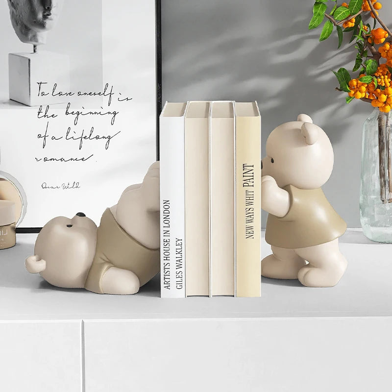 Cute Bear Bookends – Resin Figurines for Shelf & Home Decor