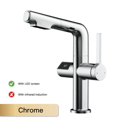 Gun Gray Brass Kitchen Faucet with Digital Display, Sensor, Pull-Out Spray, Hot & Cold Mixer