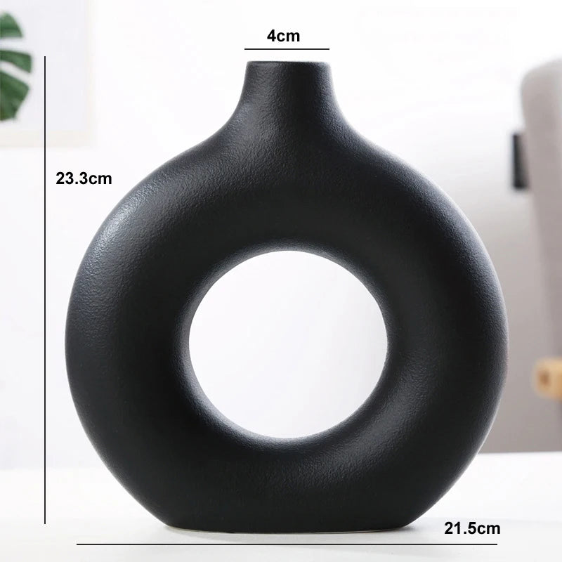 Nordic Hollow Ceramic Donut Vase – Modern Home & Office Decor