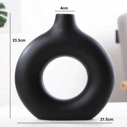 Nordic Hollow Ceramic Donut Vase – Modern Home & Office Decor