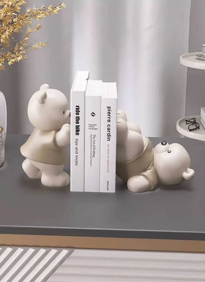 Cute Bear Bookends – Resin Figurines for Shelf & Home Decor