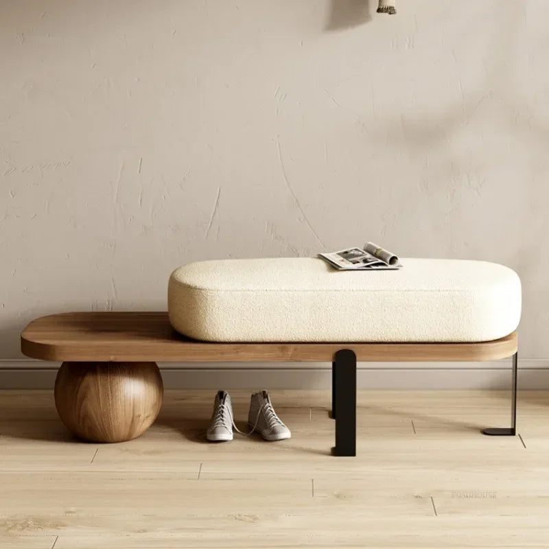 Creative U-shaped Footstool Solid Wood Bench Living Room Furniture Home Door Shoe Changing Stool Entrance Bedroom Bedside Stool