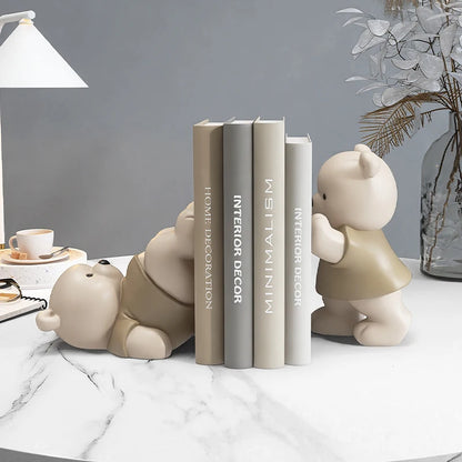 Cute Bear Bookends – Resin Figurines for Shelf & Home Decor
