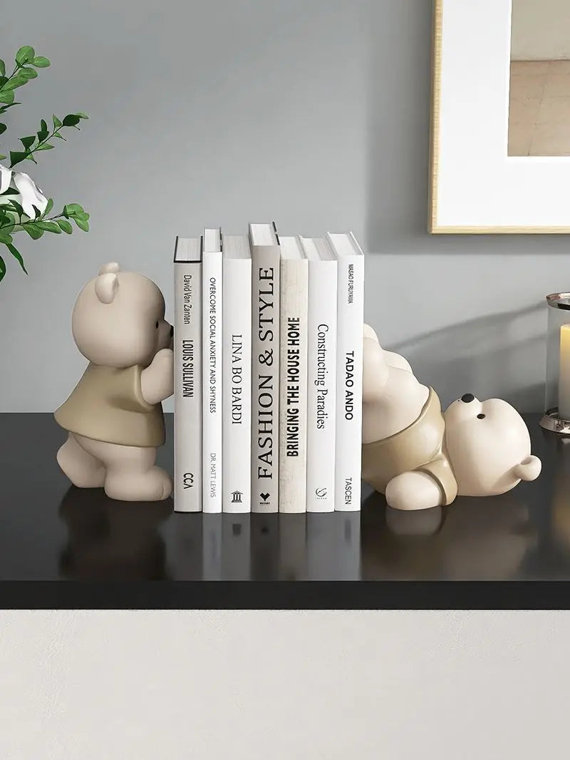 Cute Bear Bookends – Resin Figurines for Shelf & Home Decor