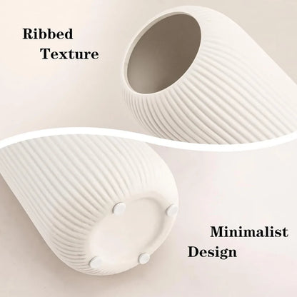Modern White Ceramic Vase – Ribbed Texture Small Vase for Home & Table Decor