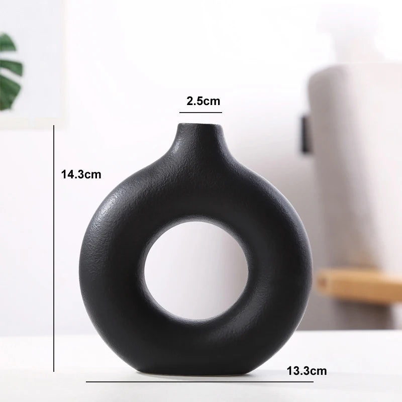 Nordic Hollow Ceramic Donut Vase – Modern Home & Office Decor