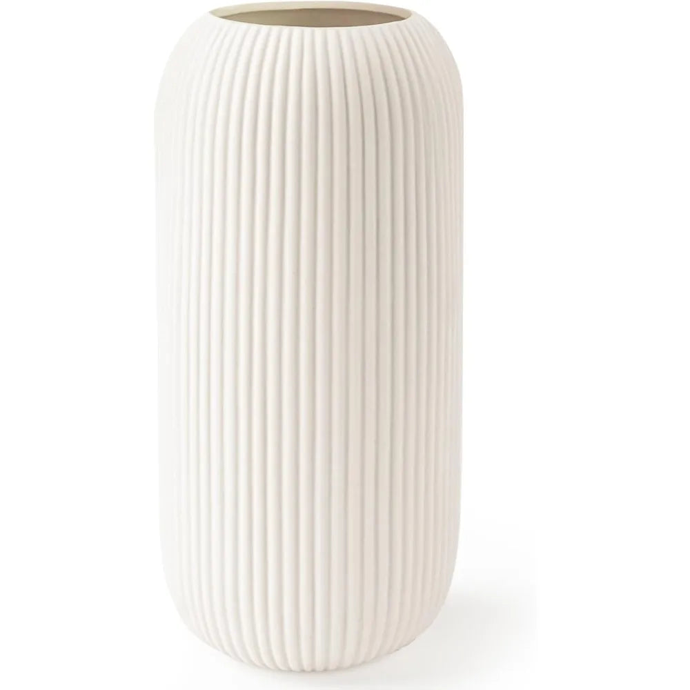 Modern White Ceramic Vase – Ribbed Texture Small Vase for Home & Table Decor