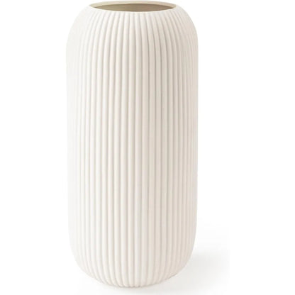 Modern White Ceramic Vase – Ribbed Texture Small Vase for Home & Table Decor