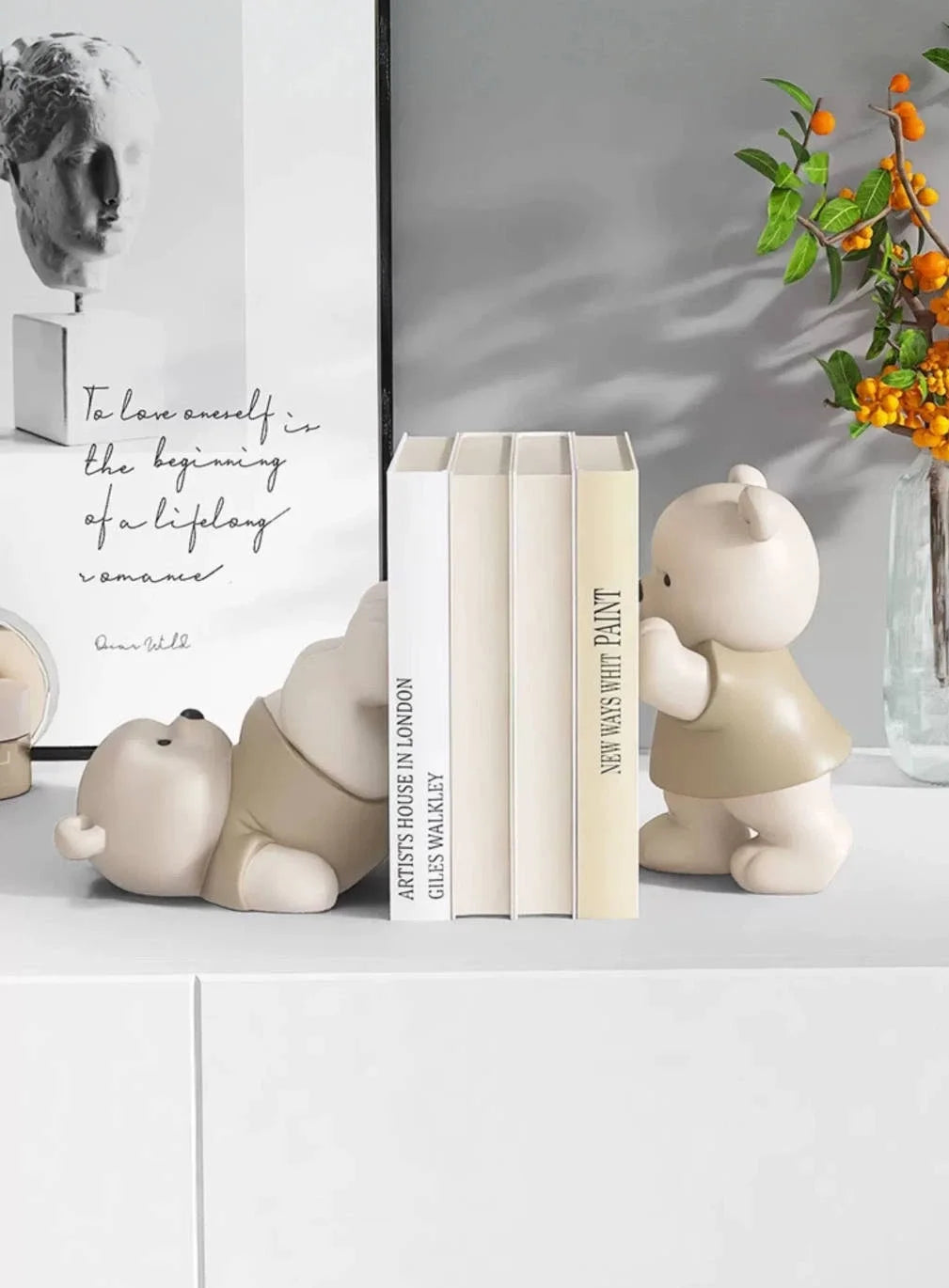 Cute Bear Bookends – Resin Figurines for Shelf & Home Decor