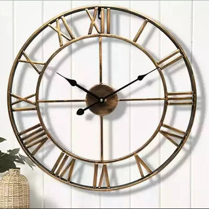 Vintage Roman Numerals Large Wall Clock – Silent 3D Metal Decor for Living Room, Modern Nordic Hanging Clock