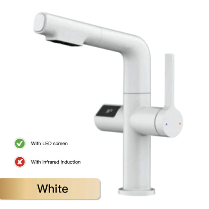 Gun Gray Brass Kitchen Faucet with Digital Display, Sensor, Pull-Out Spray, Hot & Cold Mixer