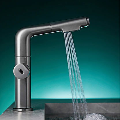 Gun Gray Brass Kitchen Faucet with Digital Display, Sensor, Pull-Out Spray, Hot & Cold Mixer