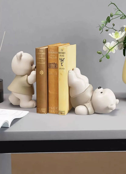 Cute Bear Bookends – Resin Figurines for Shelf & Home Decor