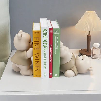 Cute Bear Bookends – Resin Figurines for Shelf & Home Decor