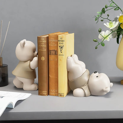 Cute Bear Bookends – Resin Figurines for Shelf & Home Decor