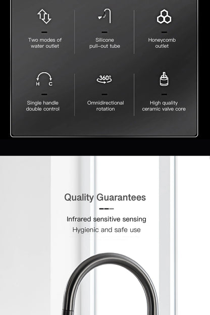 Gun Gray Brass Kitchen Faucet with Digital Display, Sensor, Pull-Out Spray, Hot & Cold Mixer