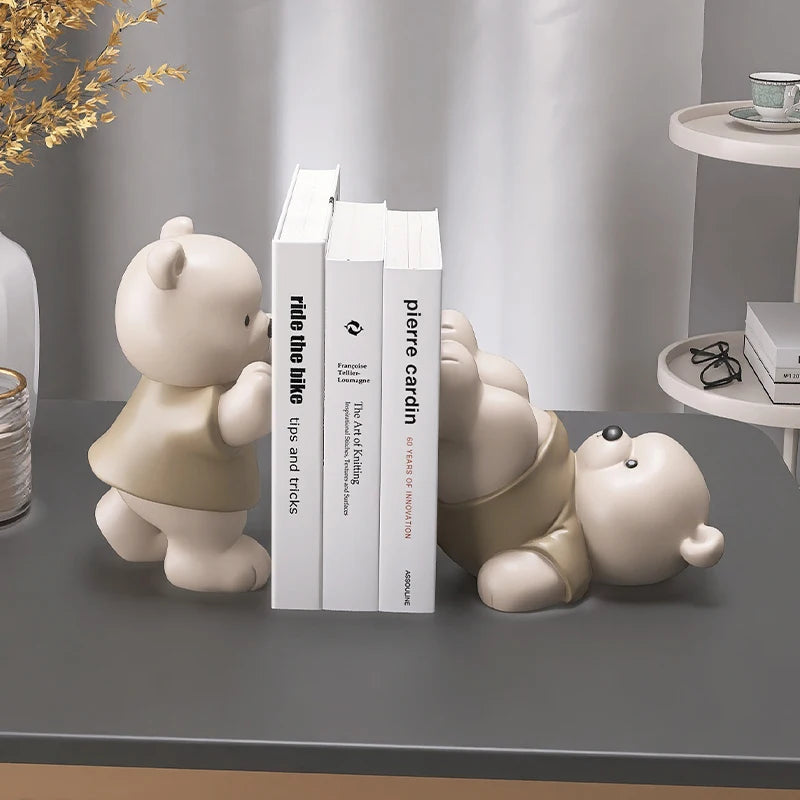 Cute Bear Bookends – Resin Figurines for Shelf & Home Decor