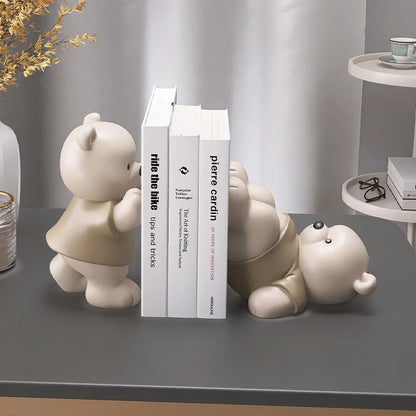 Cute Bear Bookends – Resin Figurines for Shelf & Home Decor